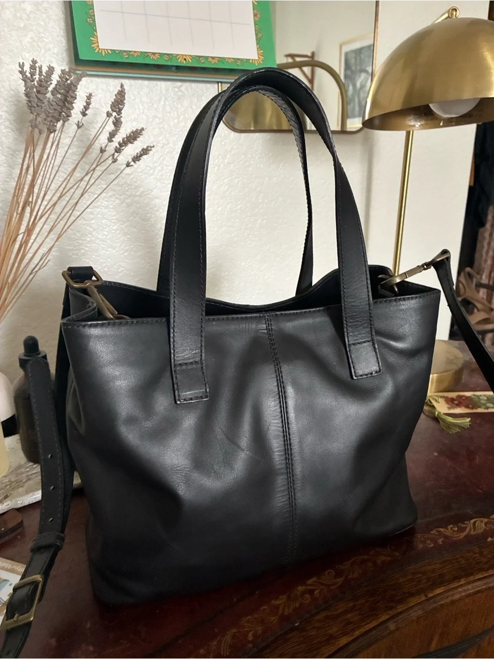 Classic Black Leather Bag - Able